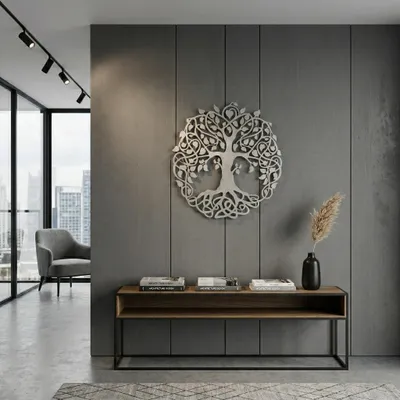Produktbild von Metall-Baum des Lebens Wandkunst Zen Familie Baum hängen Home Office Nachbildung Geschenk (Silber, 47 cm)