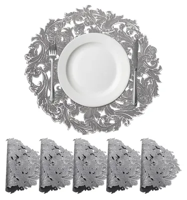 Immagine prodotto di Solidchoice - Set di 6 sottopiatti rotondi lavabili, color argento, dimensioni 38 x 38 cm