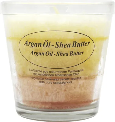 Produktbild von Duftkerze im Glas, 100% pflanzliches Stearin, Argan Öl - Shea Butter, KERZENFARM HAHN, mit reinen ätherischen Ölen, Brenndauer ca. 24h