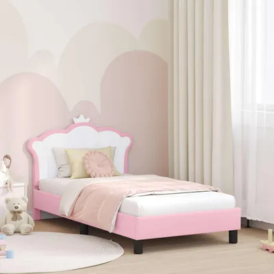 Image de Lit bébé exclusif - Structure de lit avec tête de lit rose, dimensions 80 x 160 cm, en polyuréthane