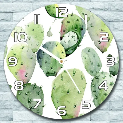 Produktbild von Wanduhr aus Glas Rund fi 30 Kaktus Aquarell Quarz Deko Schlafzimmer Büro