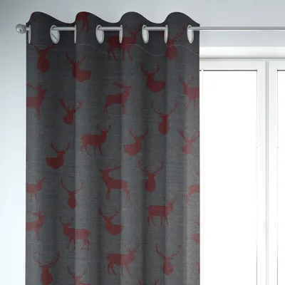 Produktbild von SCHÖNER LEBEN. Vorhang mit Hirschen grau rot 245cm oder Wunschlänge Aufhängung Ösen