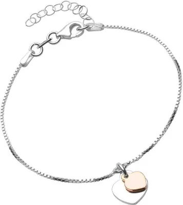 Produktbild von Armband aus 925er Silber mit Herzanhängern bicolor