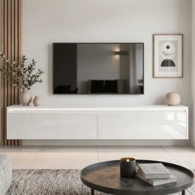 Produktbild von TV-Lowboard 170 cm LUMI II - Weiß Hochglanz, TV-Schrank mit LED-Beleuchtung & Push-to-Open