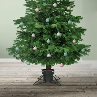 Produktbild von Verstellbarer Weihnachtsbaumständer aus grünem Metall mit Wasserbehälter