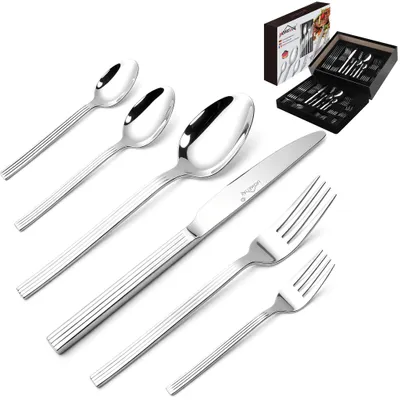 Produktbild von Besteck Set 12 Personen,72-tlg Edelstahl Besteckset,Cutlery Set mit Messer Gabel Löffel,6-tlg Essbesteck HL-G1806