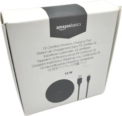 Image de AmazonBasics Chargeur sans fil  Qi 15 W pour iPhone 15 14 13 12 11 X Samsung Chargeur USB noir