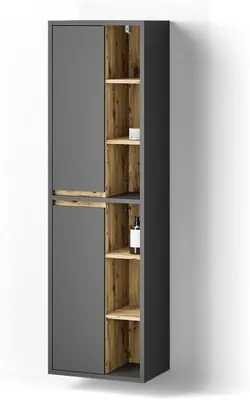 Image de Meuble de salle de bains Vomano, anthracite, 50 x 170 cm, avec portes et étagères ouvertes