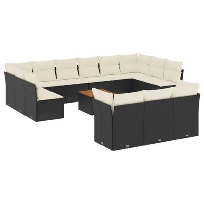 Produktbild von vidaXL 14-tlg. Garten-Sofagarnitur mit Kissen Schwarz Poly Rattan