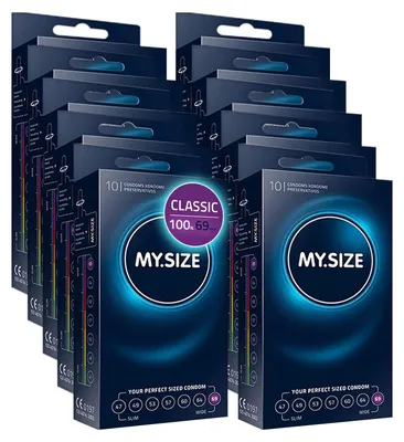 Immagine prodotto di MY.SIZE Preservativi classici misura 7 | 69 mm di larghezza | 100 Pezzi confezione maxi | preservativi premium extra sottili | preservativi fedeli al tatto | 0,07 mm di spessore della parete