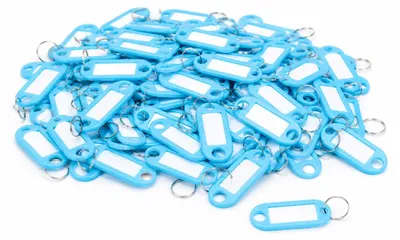 Produktbild von 120er Pack Schlüsselanhänger zum Beschriften Einfarbig - Schlüsselschilder mit Ring beschriftbar | Schlüsselring zum Beschriften | Schlüsselring Kunststoff mit auswechselbaren Etiketten - Hellblau