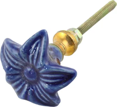 Produktbild von Möbelknauf aus Keramik Shabby Chic groß - Blüte - blau