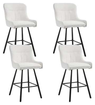Produktbild von Barhocker 4er Set Chenille Weiß ohne Armlehne mit Metallbeinen für Küche/Esszimmer/Wohnzimmer