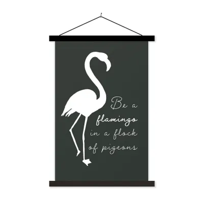 Produktbild von MuchoWow® Textilposter Zitat - Flamingo - Schwarz - Weiß 40x60 cm mit schwarzem Rahmen - Wanddekorationen