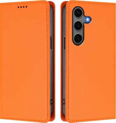 Image de Etui en cuir pour Samsung Galaxy S25+ / S24+, étui magnétique en cuirPolyuréthaneavec support Orange