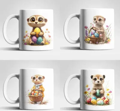 Produktbild von Ostern Erdmännchen Ostereier Kaffeetasse Teetasse Tasse Geschenkidee 325 ml – 4er Set