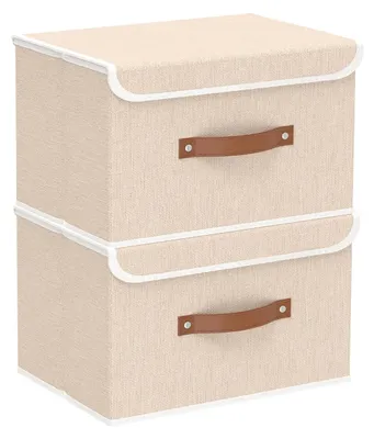 Produktbild von 2 faltbare Aufbewahrungsboxen mit Deckel, Kleiderboxen, wasserfest, beige, 26 x 20 x 17 cm