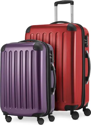 Image de Alex - Lot de 2 bagages à main + valise de taille moyenne, set de valises de réserve Trolleys coque dure polycarbonate brillant,Rouge-Aubgerine