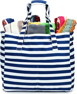 Produktbild von Wasserfeste Strandtasche, Große Kapazität, Multifunktional Badetasche, Reise Urlaub Tasche, Blau-Weiß