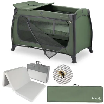 Image de Lit de voyage pliable avec matelas et moustiquaire - Vert foncé