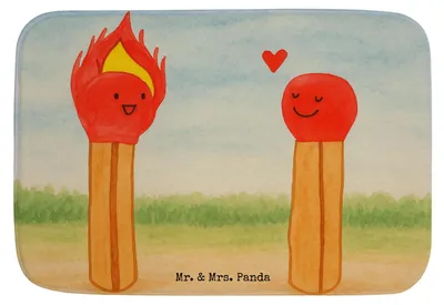 Produktbild von Mr. & Mrs. Panda Badezimmerteppich Streichhölzer Design - Weiß - Geschenk, Liebesbeweis, Badvorleger, duschmatte, bad läufer, Badläufer, Badteppich, Liebesgeschenk