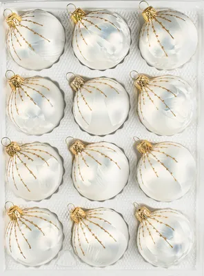 Produktbild von 12 tlg. Glas-Weihnachtskugeln Set in "Ice Weiss Gold" Regen