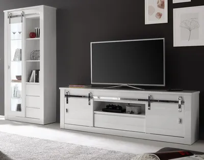 Produktbild von Wohnwand "Miami" in weiß Hochglanz Wohnkombination 2-teilig 309 x 201 cm, Soft-Close