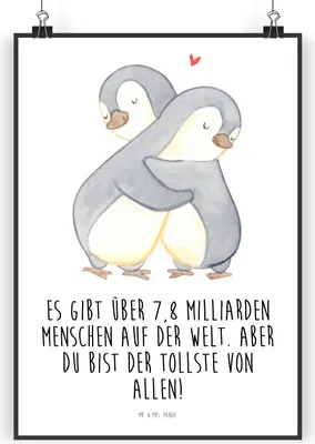 Produktbild von Mr. & Mrs. Panda Bild Pinguine Kuscheln DIN A5 - Weiß - Geschenk, für Frauen, Mitbringsel, wanddeko, Freund, Valentinstag, Wandbild, Plakat, kunstposter, Freundin, drucke