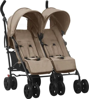 Produktbild von Geschwisterwagen Taupe 76,5 x 79 x 105 cm (B x T x H) mit Korb, Traggürtel und Verdeck