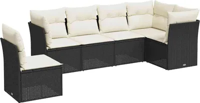 Produktbild von vidaXL 6-tlg. Garten-Sofagarnitur mit Kissen Schwarz Poly Rattan