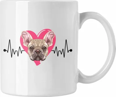 Produktbild von Trendation - Französische Bulldogge Besitzer Tasse Geschenk Lustiger Spruch Geschenkidee Herzschlag Französische Bulldogge (Weiß)