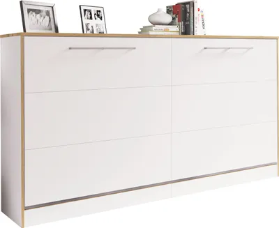 Image de Lit armoire H. 114 x W. 213 x D. 43 cm, lit pliant horizontal avec fond caillebotis 90x200 cm, armoire de lit, commode Smalu