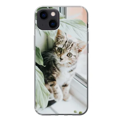 Produktbild von MuchoWow® Handyhülle Schutzhülle Hülle für iPhone 13 Katze - Kätzchen - Pflanzen Silikon Softcase Handy Hülle - Karteninhaber