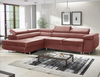 Produktbild von Easy4You Ecksofa AVATAR Velvet L-Form – 277x73x203 cm - Schlafsofa mit Bettkasten und Schlaffunktion - Eckcouch mit Stauraum – Rechts – Stoff Monolith Rosa (M62)
