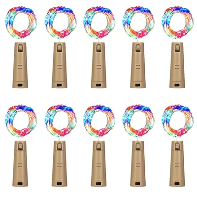 Produktbild von LED Flaschenlichterkette mit Korken – 10er Set, je 2 m, 20 LEDs, bunt, batteriebetrieben