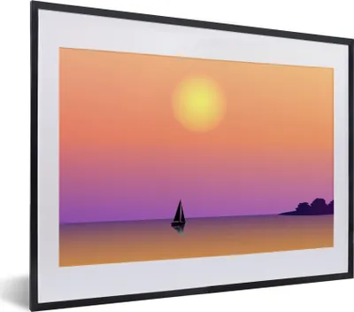 Produktbild von MuchoWow® MuchoWow® Gerahmtes Poster Boot - Segeln - Sonne - Nacht 40x30 cm - Poster mit zchwarzem Bilderrahmen - Bilderrahmen - Poster im Rahmen