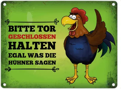 Produktbild von Metallschild mit Hahn Motiv und Spruch: Bitte Tor geschlossen halten ...