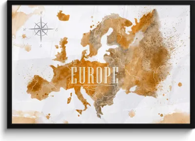 Produktbild von MuchoWow® MuchoWow® Gerahmtes Poster Weltkarte - Europa - Farbe 90x60 cm - Poster mit zchwarzem Bilderrahmen - Fotorahmen - Foto-Plakat