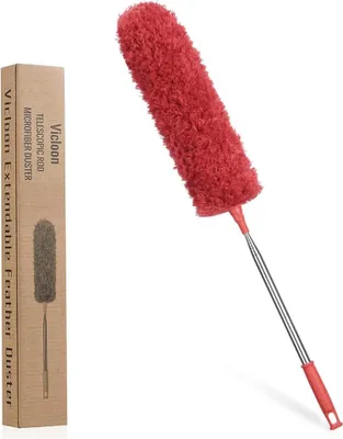 Produktbild von Staubwedel Teleskop Mikrofaser Staubwischer Bis 243cm Länge Edelstahl Stange Rot