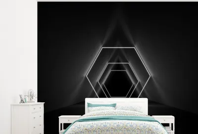 Produktbild von MuchoWow® Fototapete für Wohnzimmer oder Schlafzimmer Wandtapete Vinyl Motivtapete Neonformen im Tunnel - schwarz und weiß - 325x260 cm - Tapete