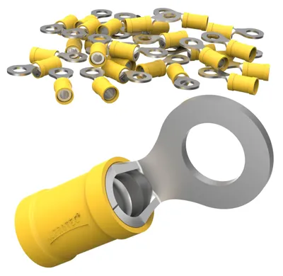 Productafbeelding van AUPROTEC 25 stuks ringkabelschoenen, 4,0-6,0 mm², geel, gatdiameter M12, geïsoleerde PVC kabelverbinder, koper, verzinkt