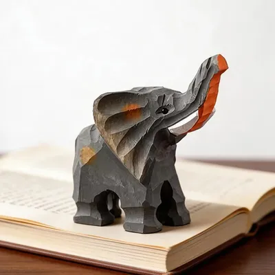 Produktbild von Holzelefant Statue handgeschnitzt handbemalt Feng Shui Skulptur Glücksbringer Schreibtisch Deko Figur