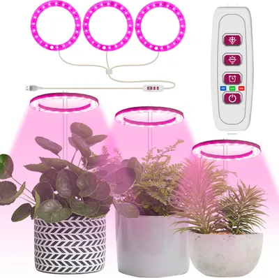 Produktbild von Vollspektrum LED Pflanzenlampe Dimmbar 3 Ring Pflanzenlicht Gewächshaus Wachstumslampe mit Timer