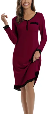 Immagine prodotto di SolidKeus - Camicia da notte in cotone con pizzo per donna