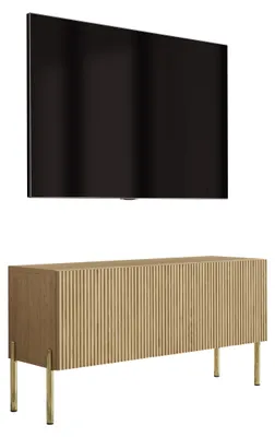 Zdjęcie produktu dla RTV stojak, olejowana dąb, złote, proste nóżki, 100 x 32 x 52 cm