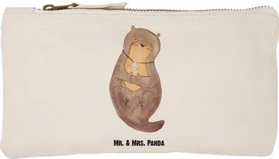 Produktbild von Mr. & Mrs. Panda Mäppchen Otter Muschel Größe S Klein - Weiß - Geschenk, Kulturtasche, Pouch, kosmetiktäschchen, Kosmetikbeutel, Süß, Stiftemäppchen, Seeotter, Motivation