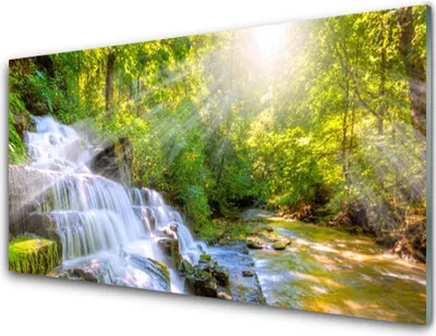 Produktbild von Acrylglasbilder 100x50 Wandbild Druck Wasserfall Wald Natur