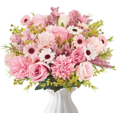 Kunstblumenstrauß mit 4 Rosensträußen, rosa, 24 Blüten