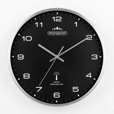 Produktbild von MONZANA Wanduhr Funk Geräuscharm Schwarz Silber 31cm Groß