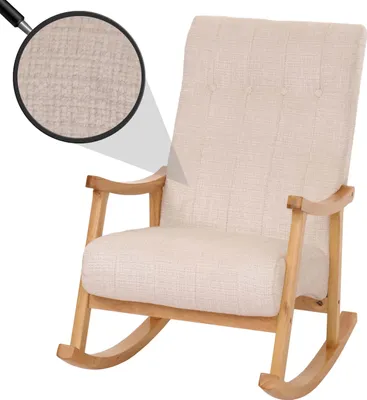 Obrázek produktu pro Houpací křeslo HWC-K10, polohovatelné, dřevo  tkanina/textilní šenil (465g/m²)  krémová, přírodní rám